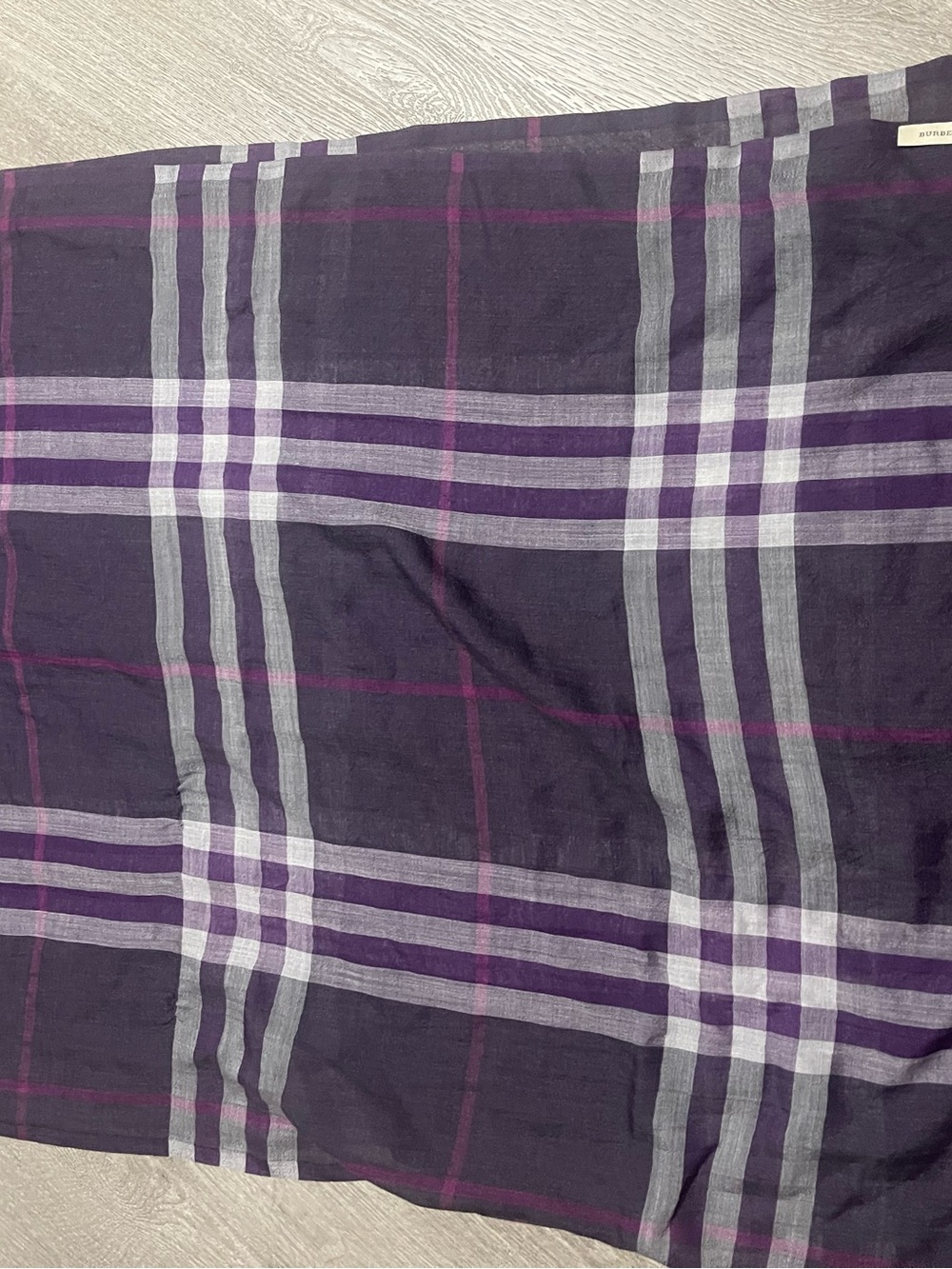 Burberry Purple Plaid Lightweight Scarf